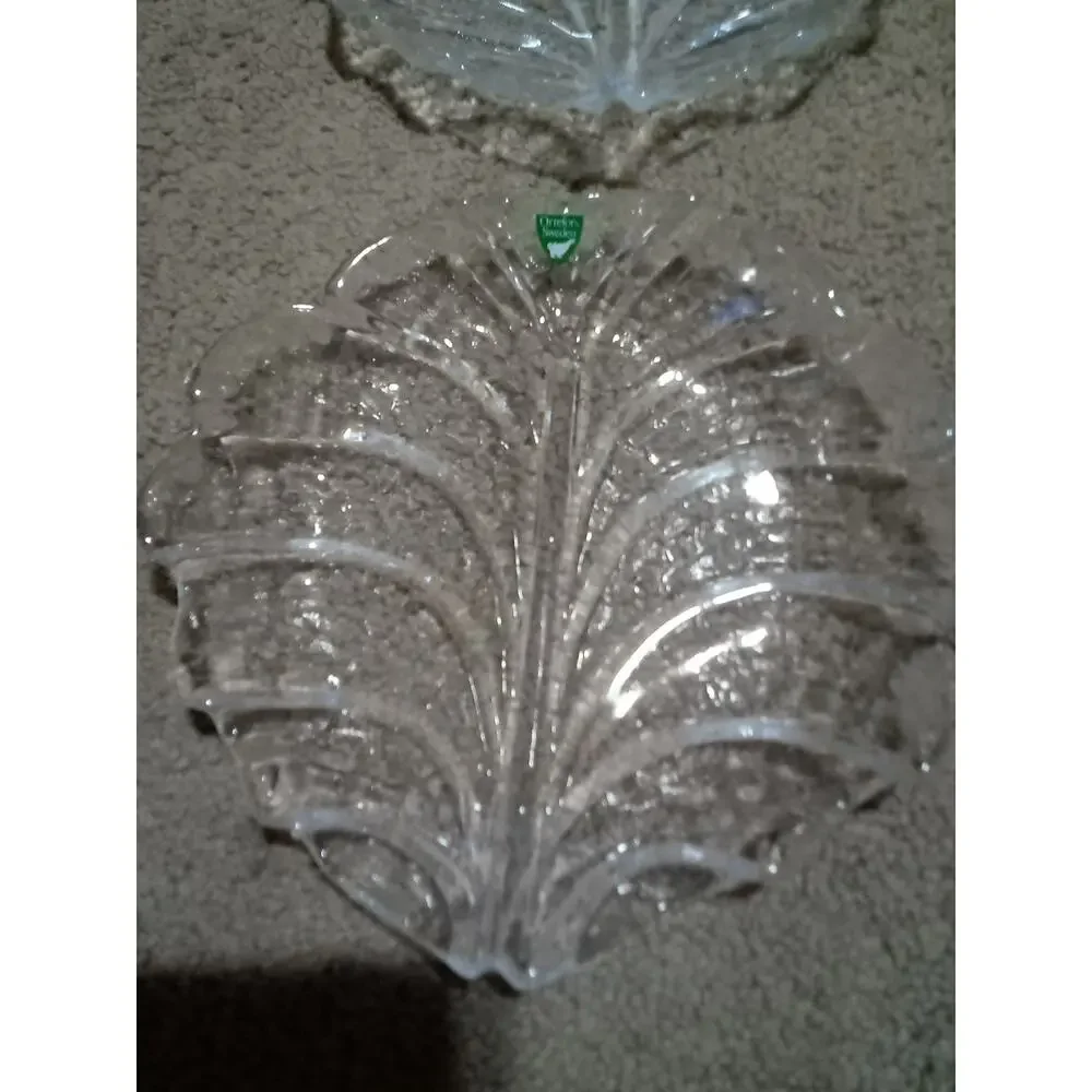 2 Vintage Orrefors Sweden 7.5 Eden Leaf Crystal Dishes , Never Used